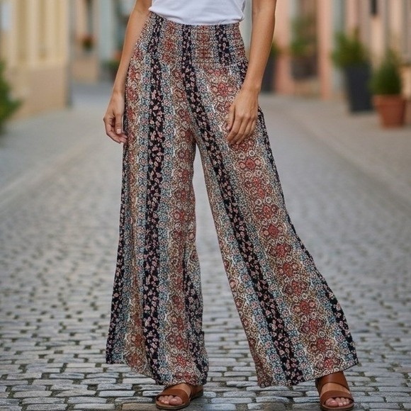 Altar'd State Pants - Altar'd State Womens Multicolor Floral Paisley Smocked Wide Leg Palazzo Pants S